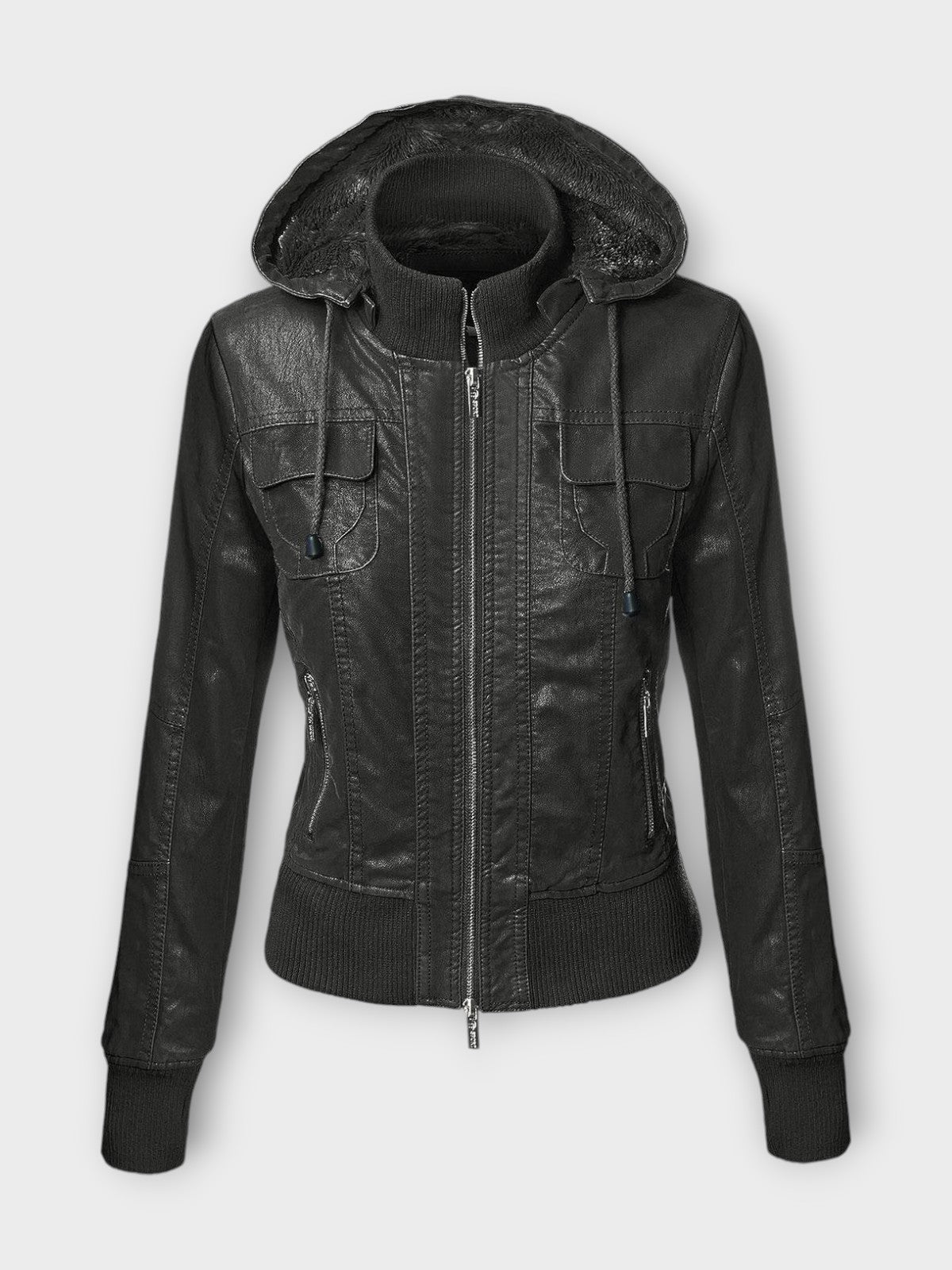 Noxen Women's Hooded Leather Jacket