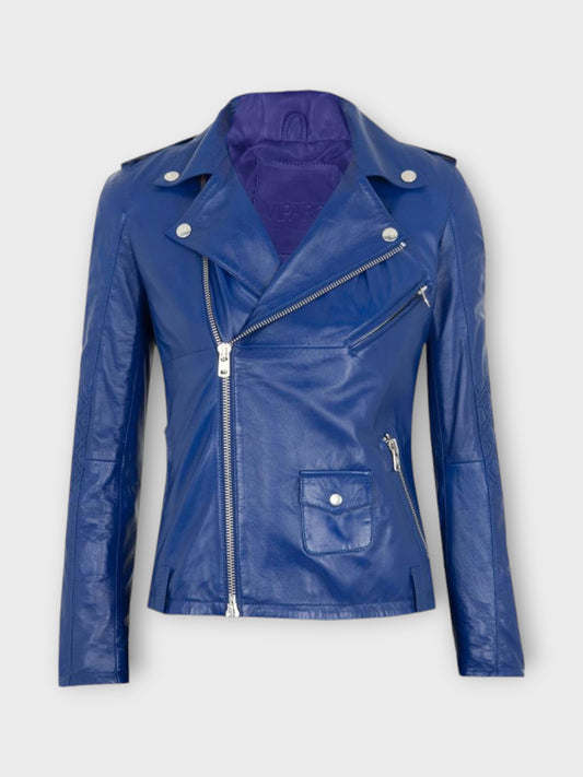 Revona Women's Blue Leather Jacket