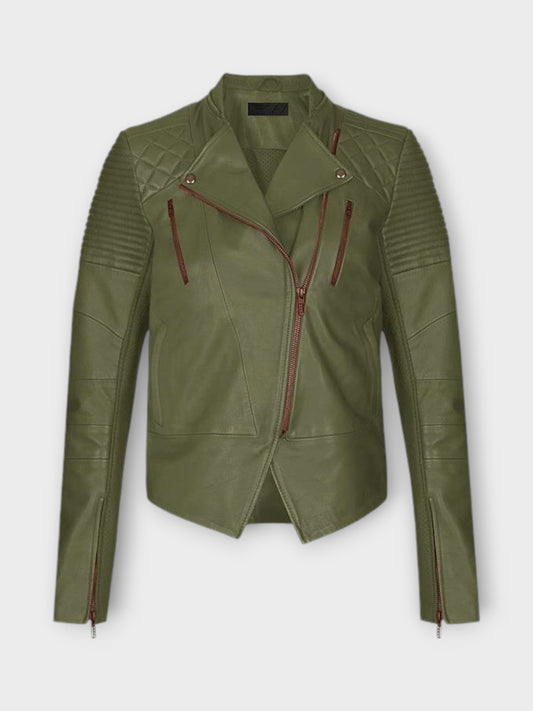 Veyra Women's Green Leather Jacket