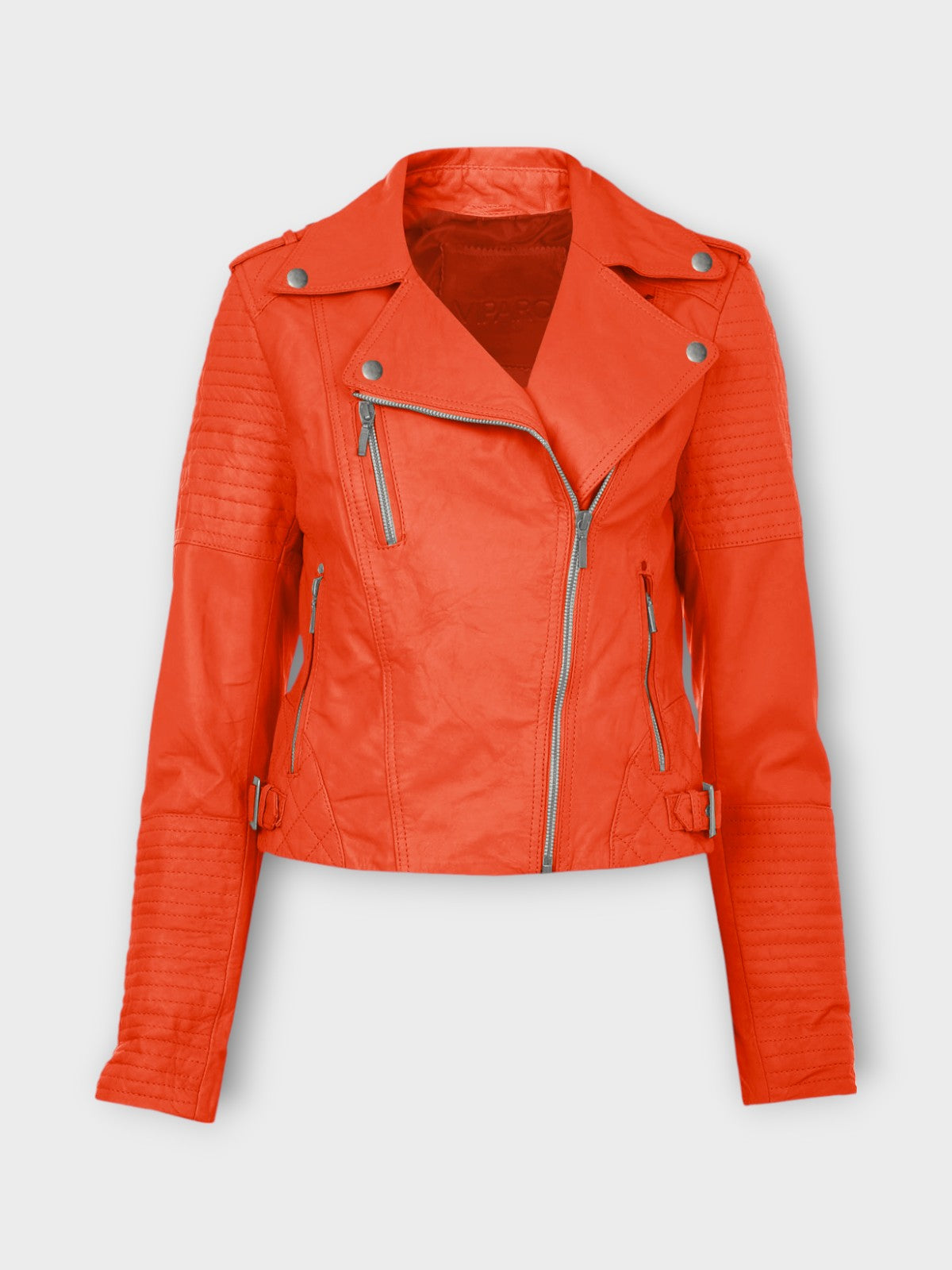 Zevara Women's Orange Leather Jacket