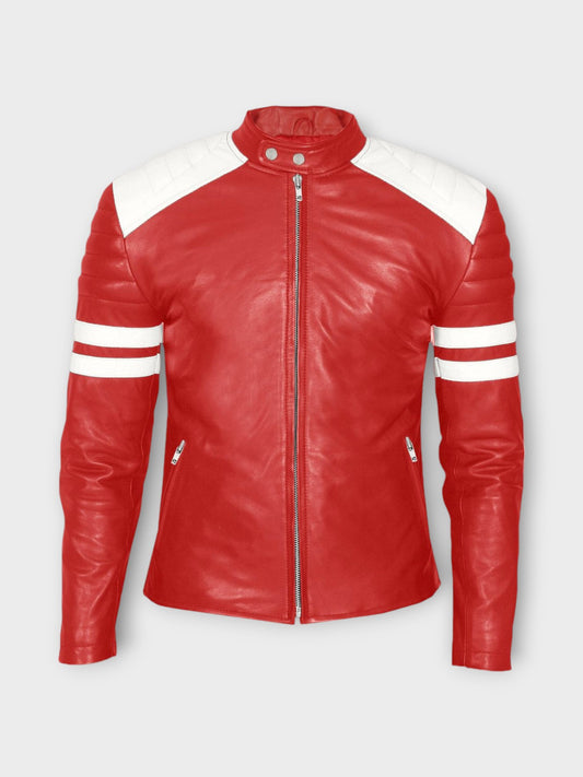 Emblaze Red & White Leather Jacket for Men